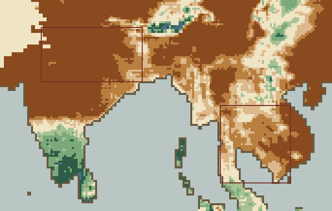 Rainfall, percent of normal, week 1, over the Rice · Monsoon Asia belts