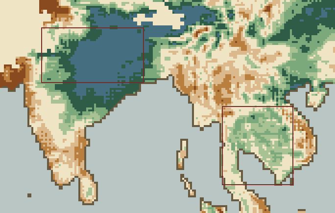 Rainfall, percent of normal, week 2, over the Rice · Monsoon Asia belts