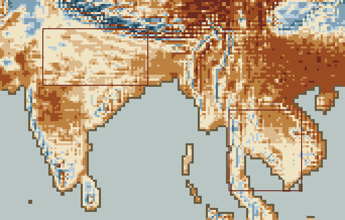 Temperature anomaly, week 2, over the Rice · Monsoon Asia belts