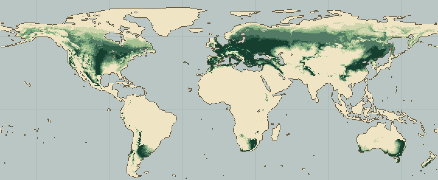 Global climatic suitability map for Almond
