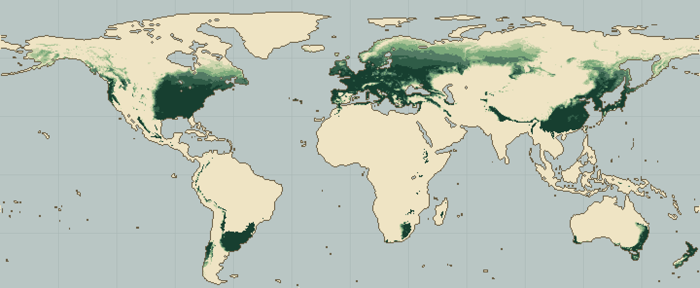 Global climatic suitability map for Apple