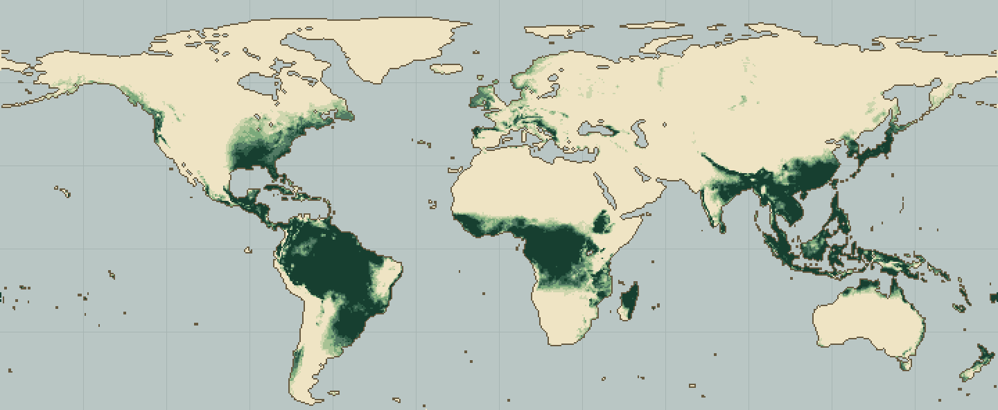 Global climatic suitability map for Areca Nut