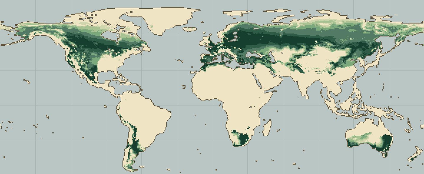 Global climatic suitability map for Birch