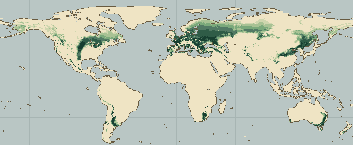 Global climatic suitability map for Blackcurrant