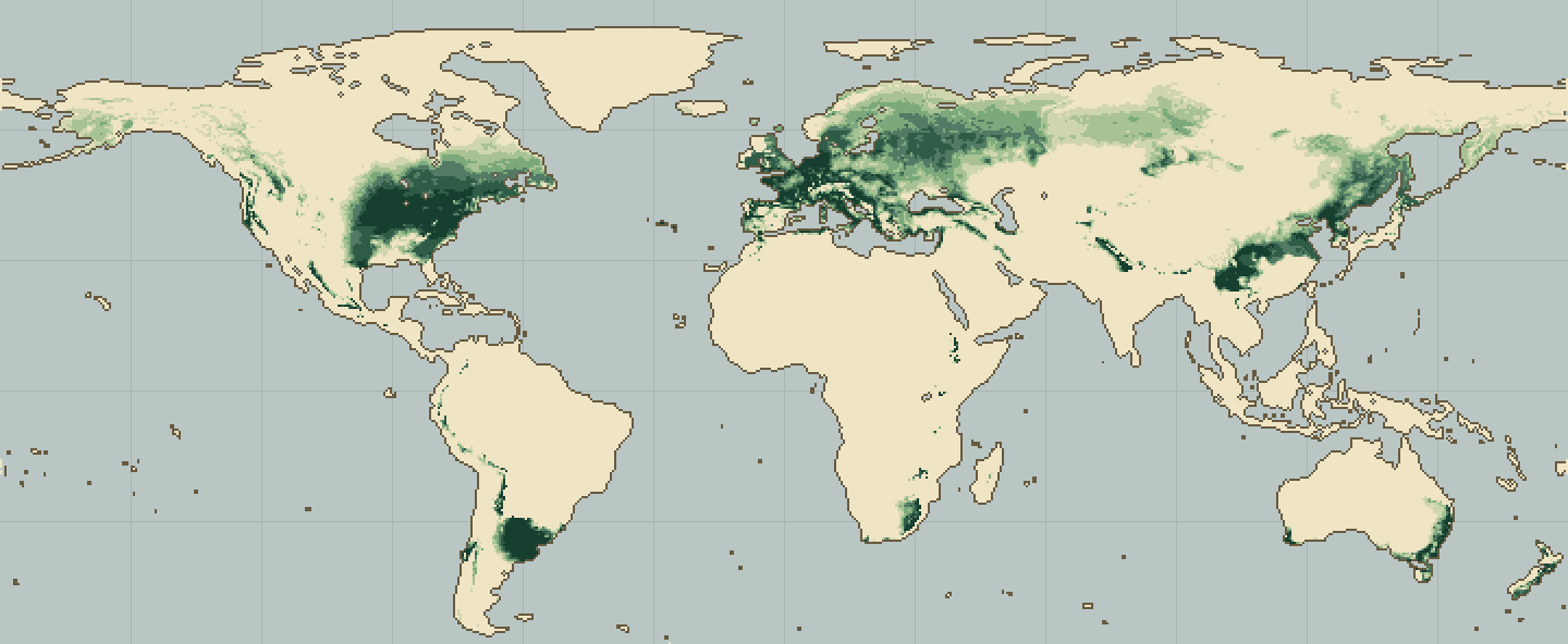 Global climatic suitability map for Chestnut