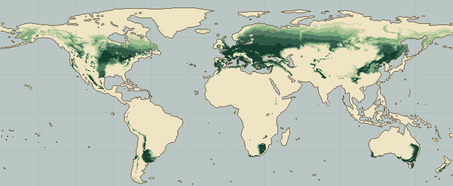 Global climatic suitability map for Cranberry