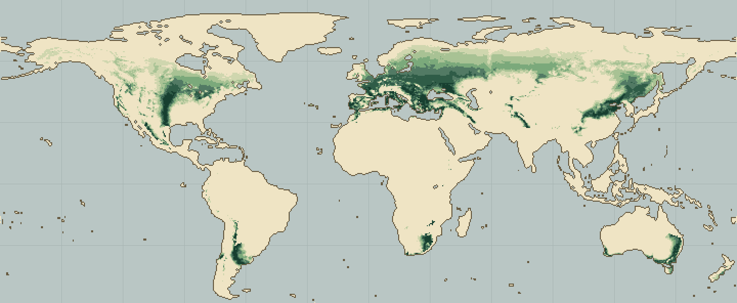 Global climatic suitability map for Grape