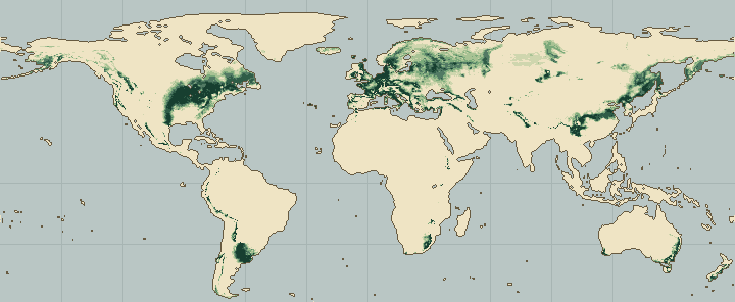 Global climatic suitability map for Hazelnut