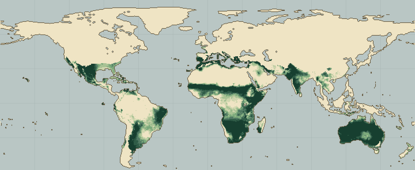 Global climatic suitability map for Jojoba