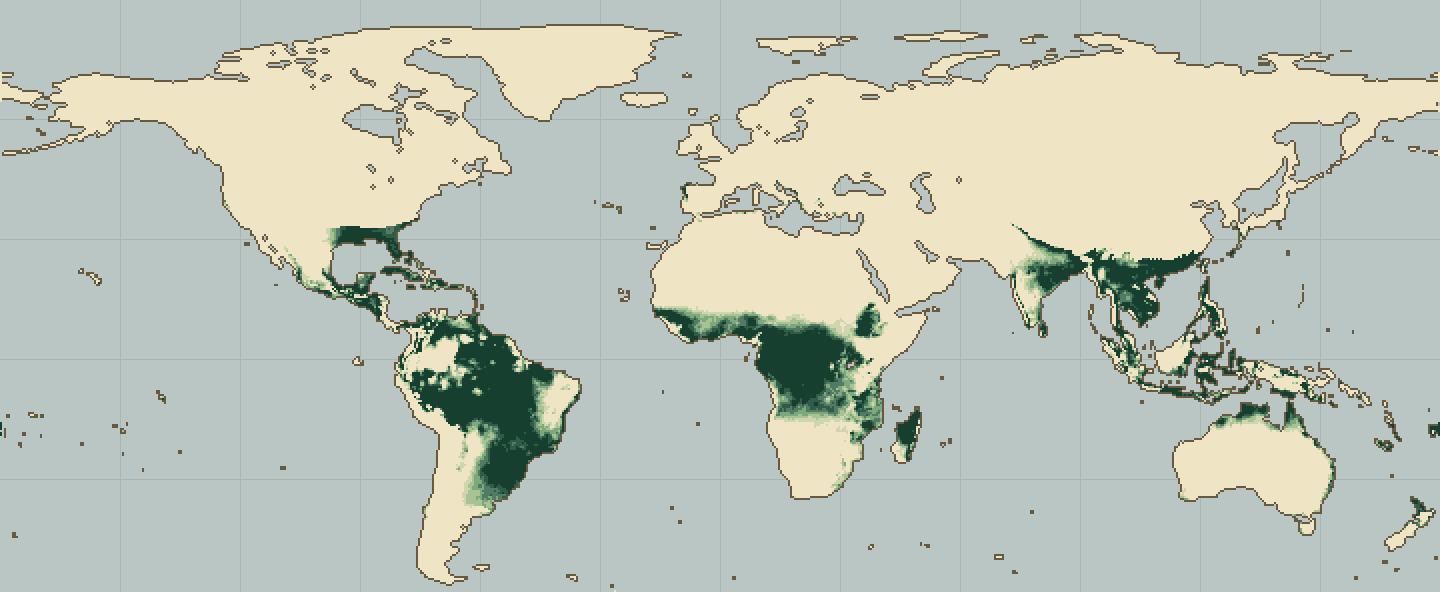 Global climatic suitability map for Kapok