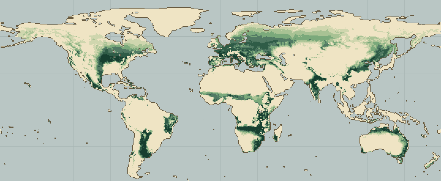 Global climatic suitability map for Khat