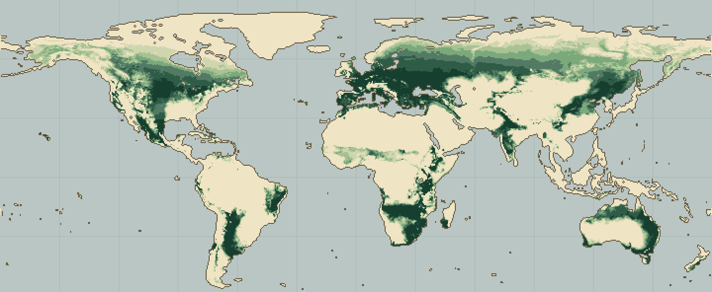 Global climatic suitability map for Lavender