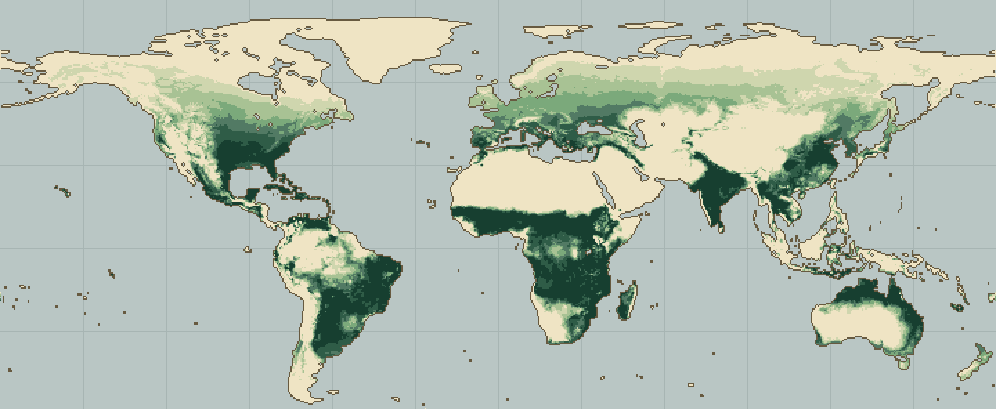 Global climatic suitability map for Mango