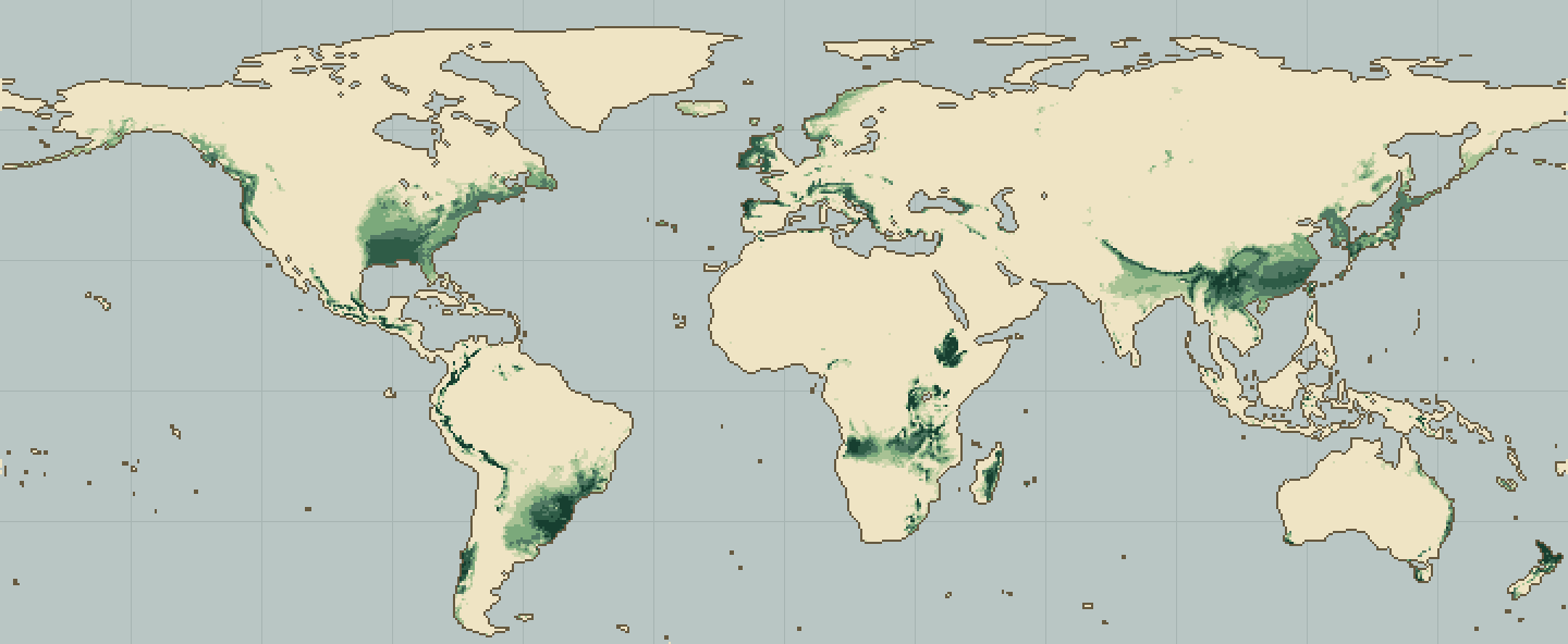 Global climatic suitability map for Mashua