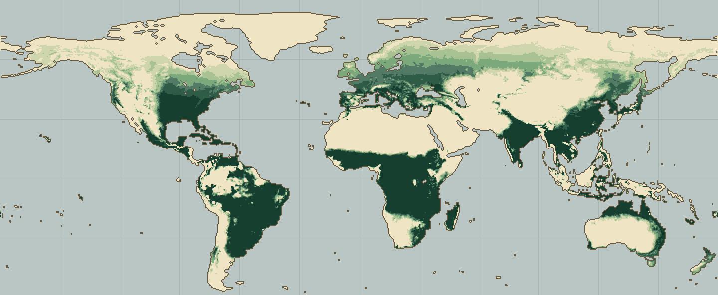 Global climatic suitability map for Moringa