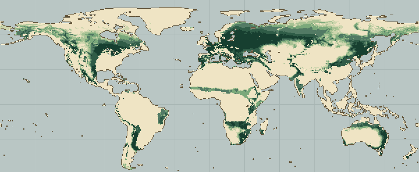 Global climatic suitability map for Oak