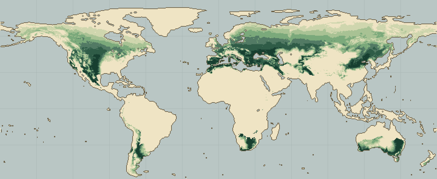 Global climatic suitability map for Olive