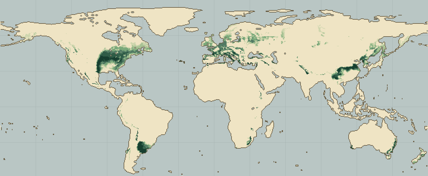 Global climatic suitability map for Peach