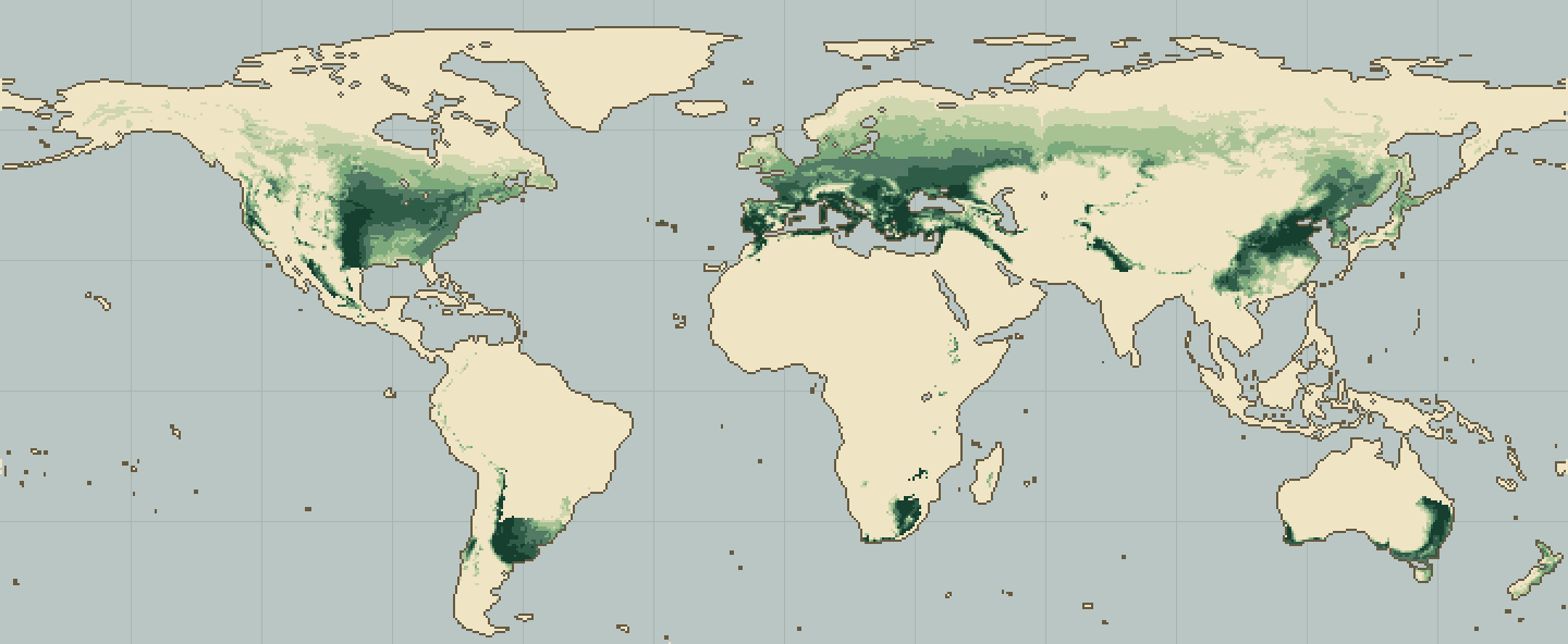 Global climatic suitability map for Pear