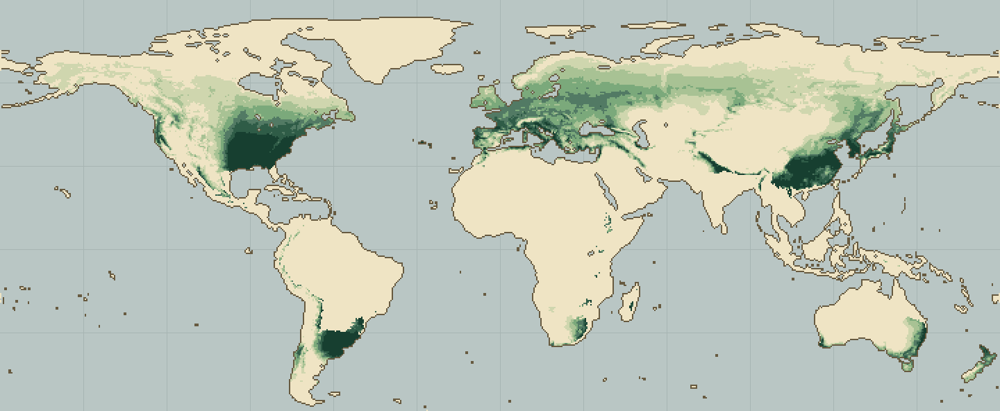 Global climatic suitability map for Persimmon