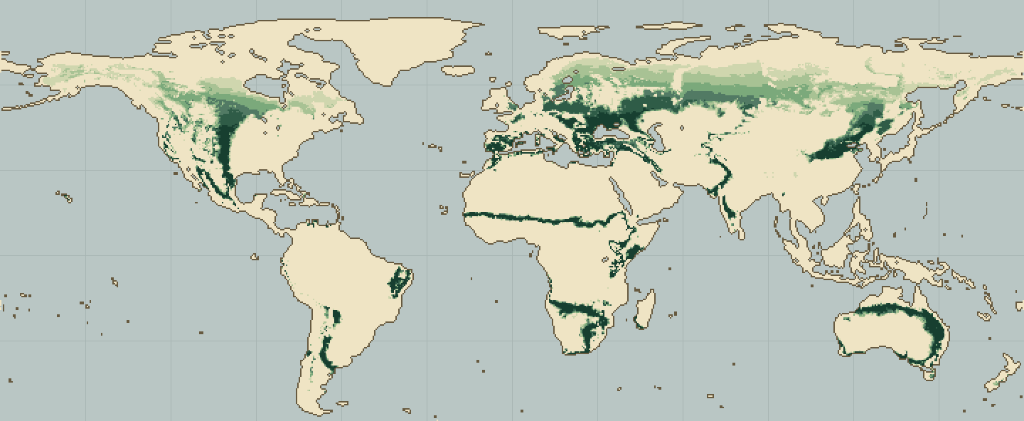 Global climatic suitability map for Pine Nut