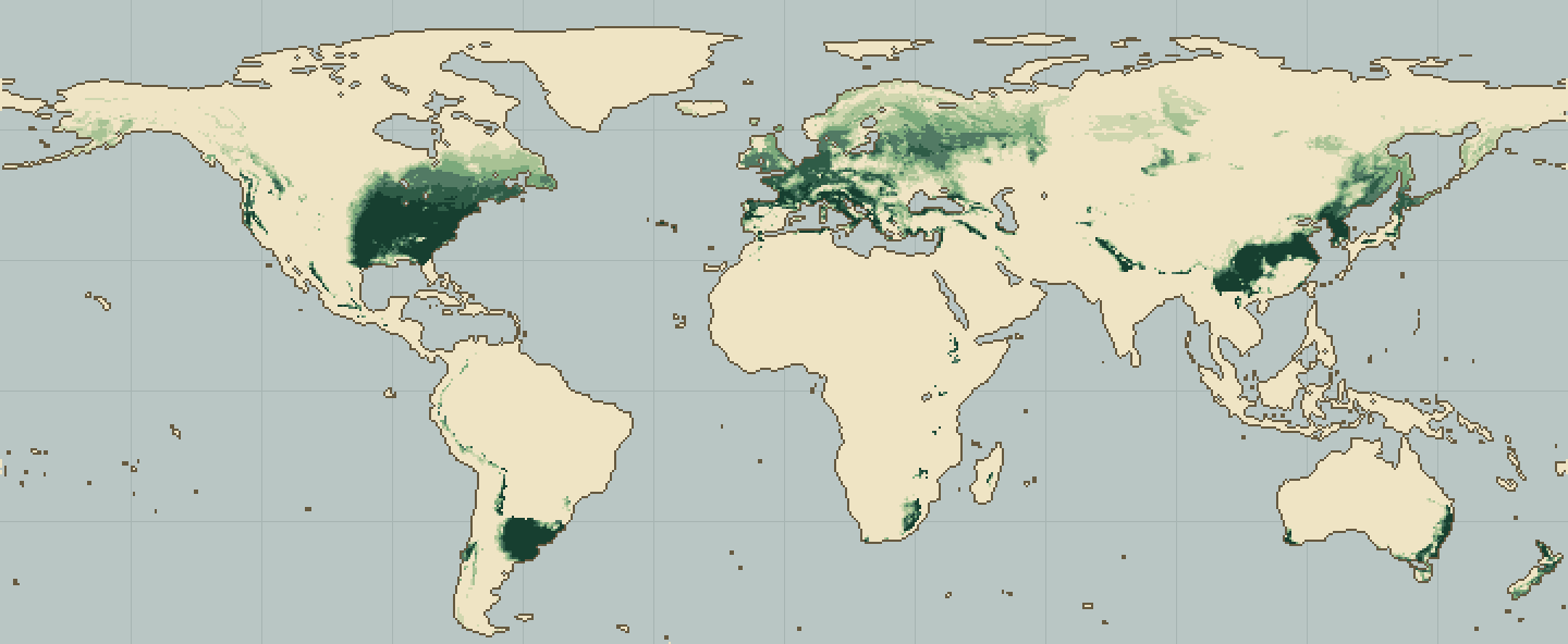Global climatic suitability map for Plum