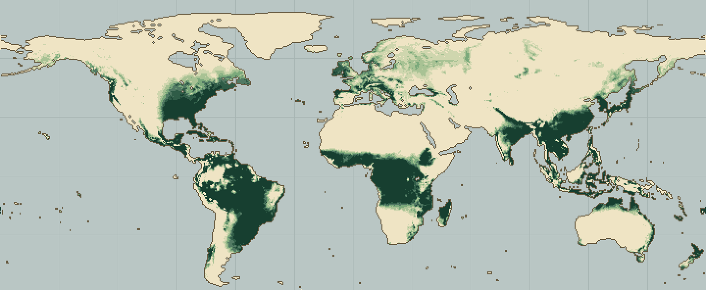 Global climatic suitability map for Poplar