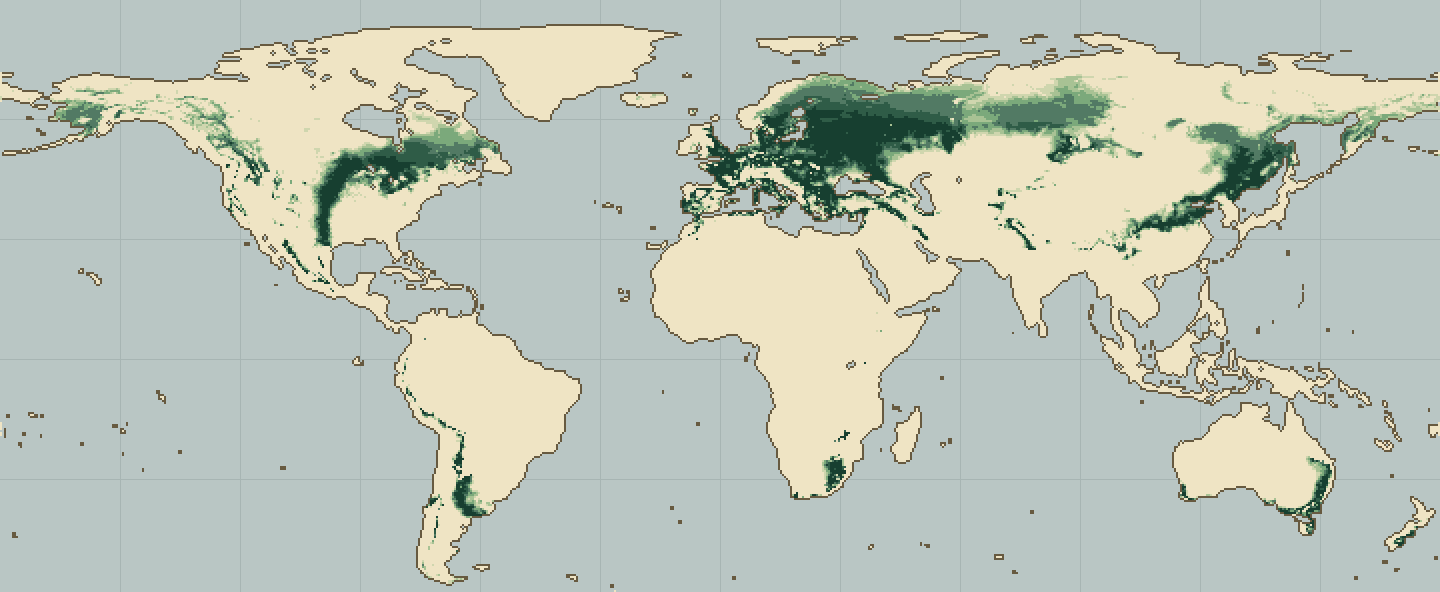Global climatic suitability map for Quince