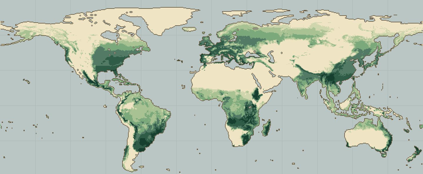 Global climatic suitability map for Rye