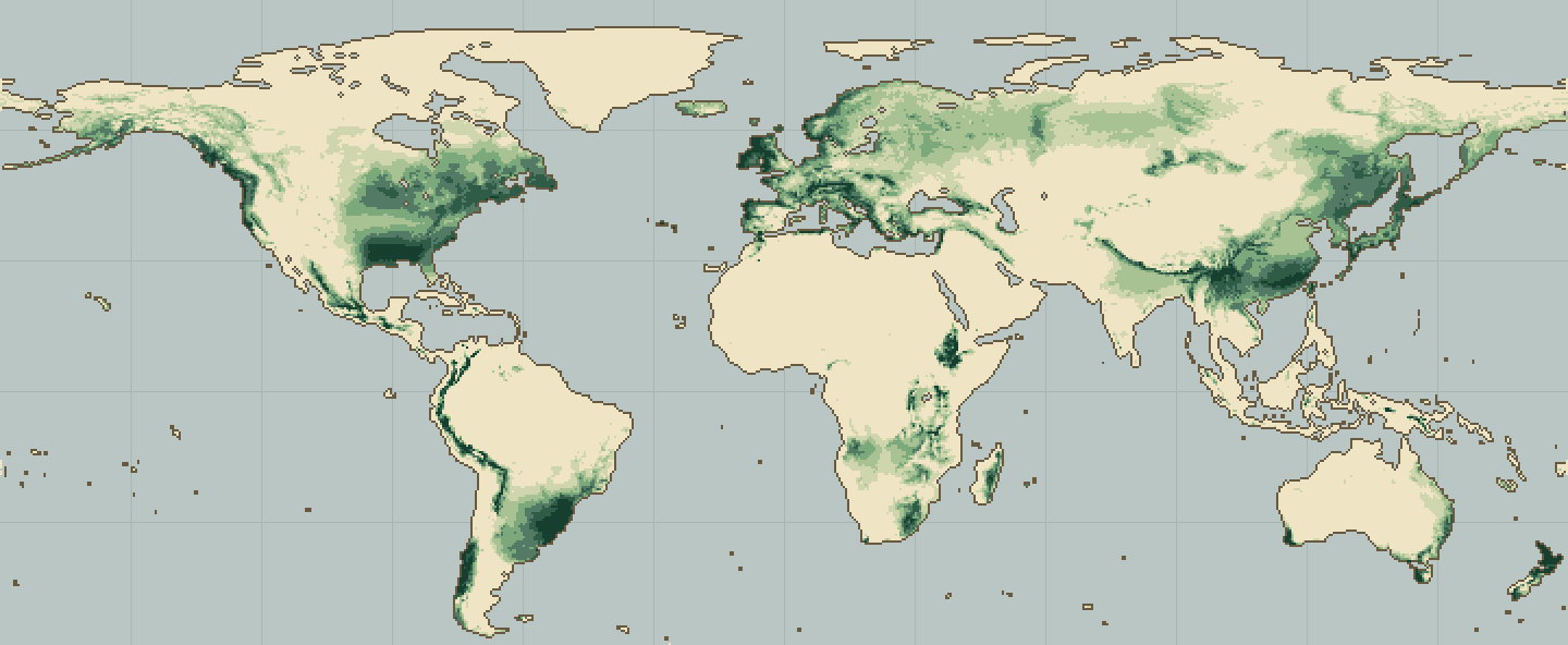 Global climatic suitability map for Spelt
