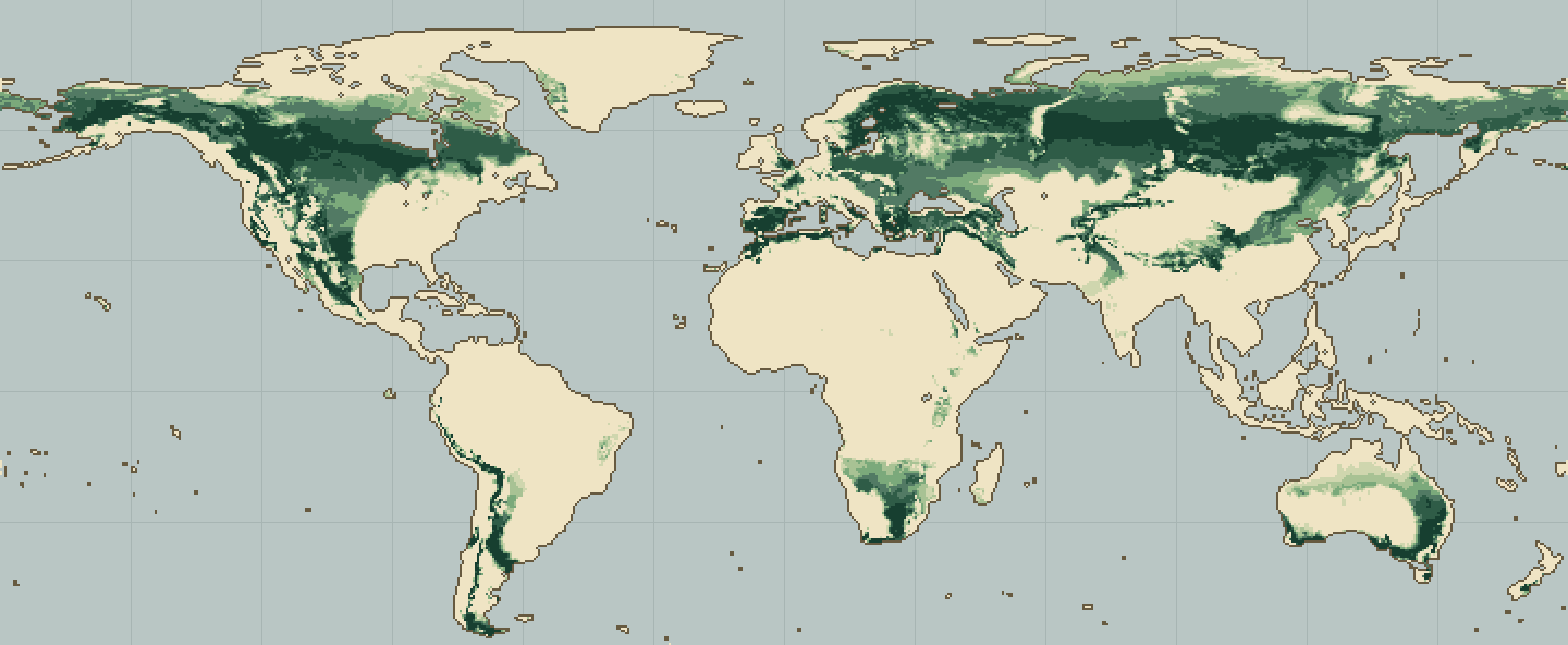 Global climatic suitability map for Norway Spruce