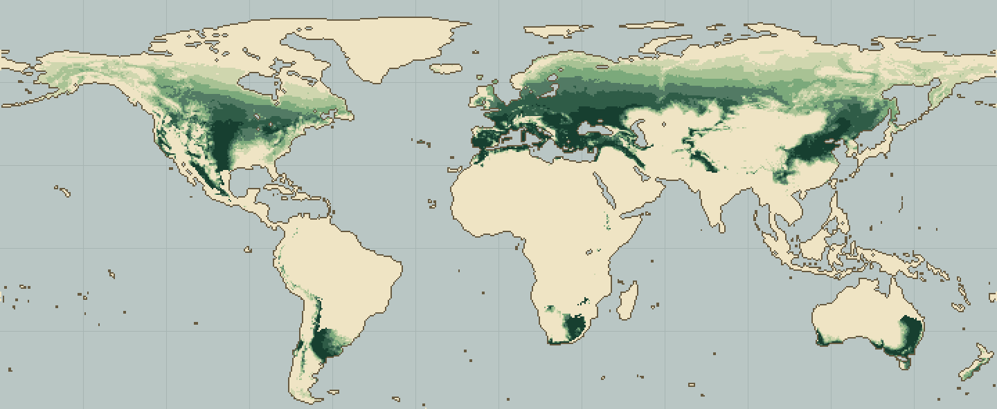 Global climatic suitability map for Sweet Cherry