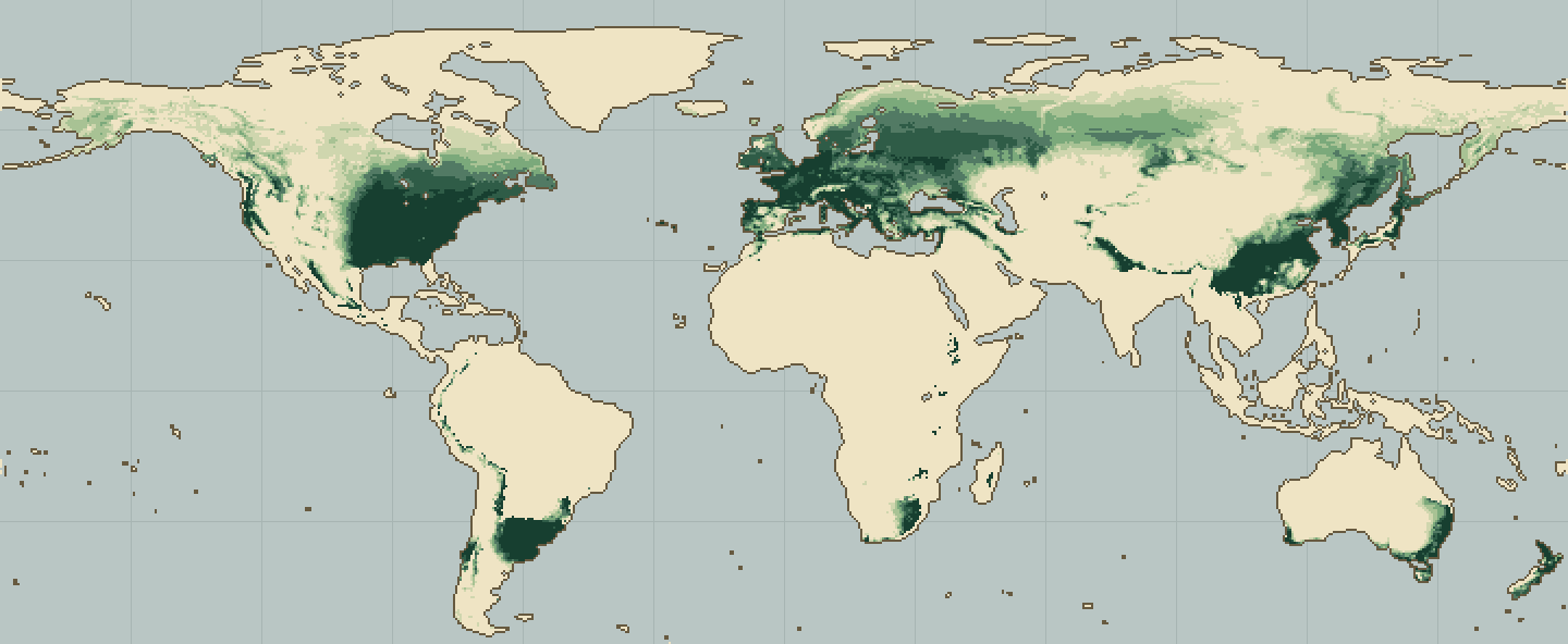 Global climatic suitability map for Walnut