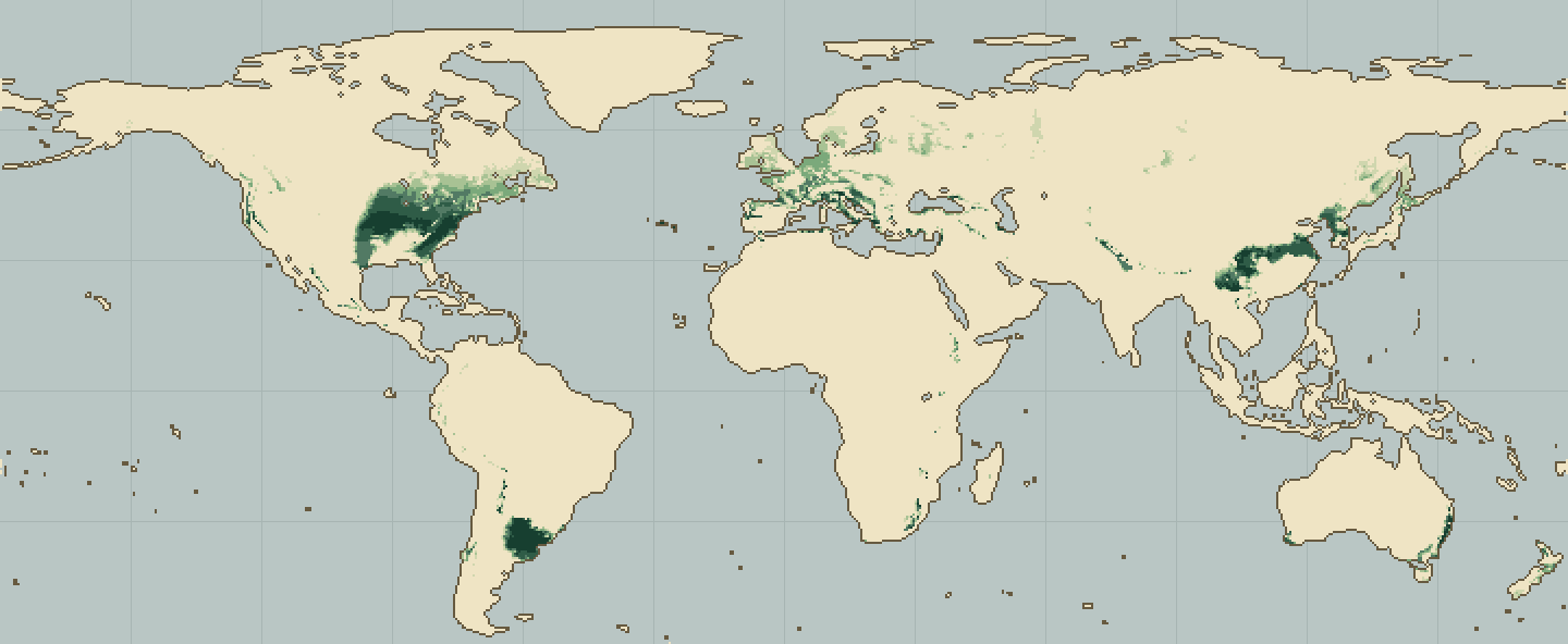 Global climatic suitability map for Willow